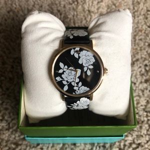 New Kate Spade Black Floral Leather Watch